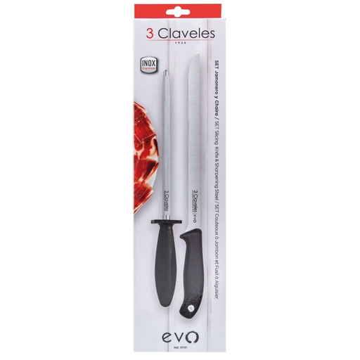 Set Cuchillo Jamonero Evo + Chaira - 3 CLAVELES
