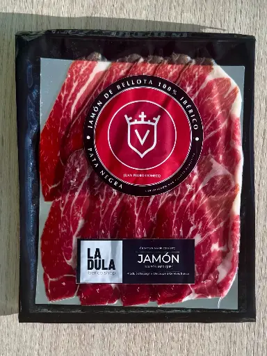 Jamón 100 % Ibérico de Bellota Pata Negra tranché, étiquette noire
